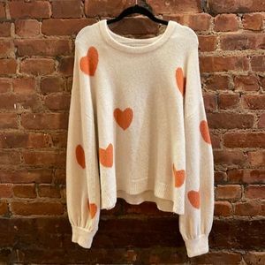 Madewell Cream/Burnt Orange Heart Sweater